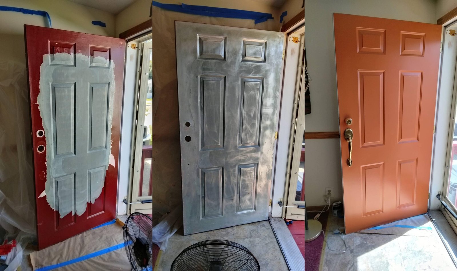 Door removal and replacement process – new door installation.