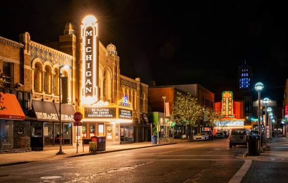 Michigan Theater in Ann Arbor MI at night – Five Star Professional Contractors