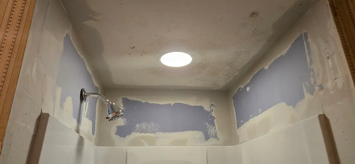 Bathroom drywall repair in progress before painting in Ecorse MI