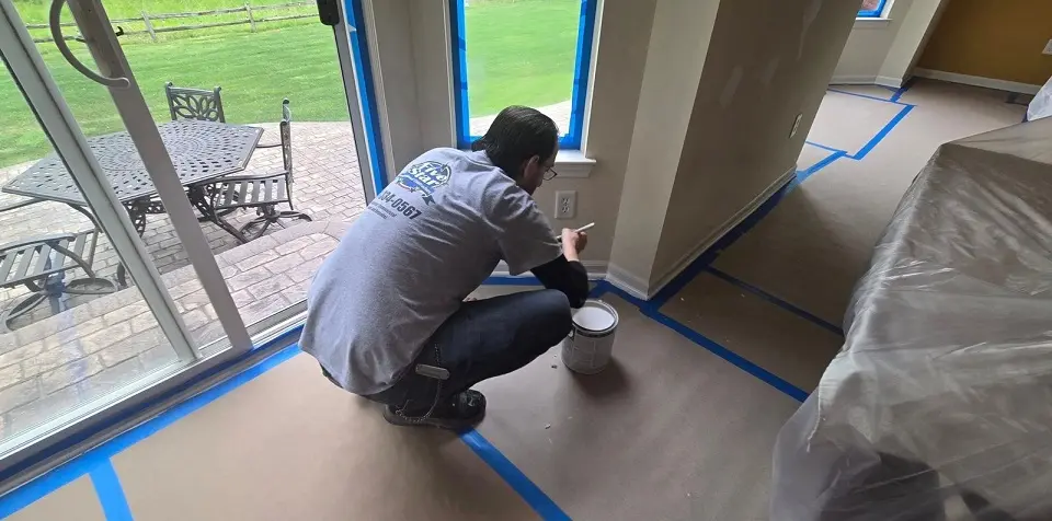 Interior paint preparation in Riverview MI with full floor and furniture protection