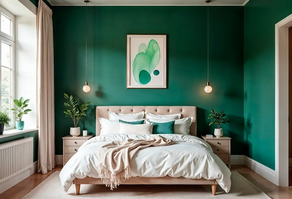Luxury interior wall painting in Plymouth Michigan with rich sage green finish