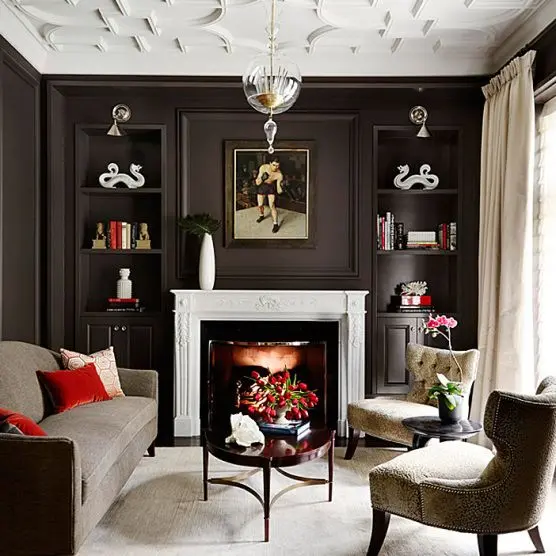 Warm brown interior paint color in Michigan bedroom with elegant modern styling