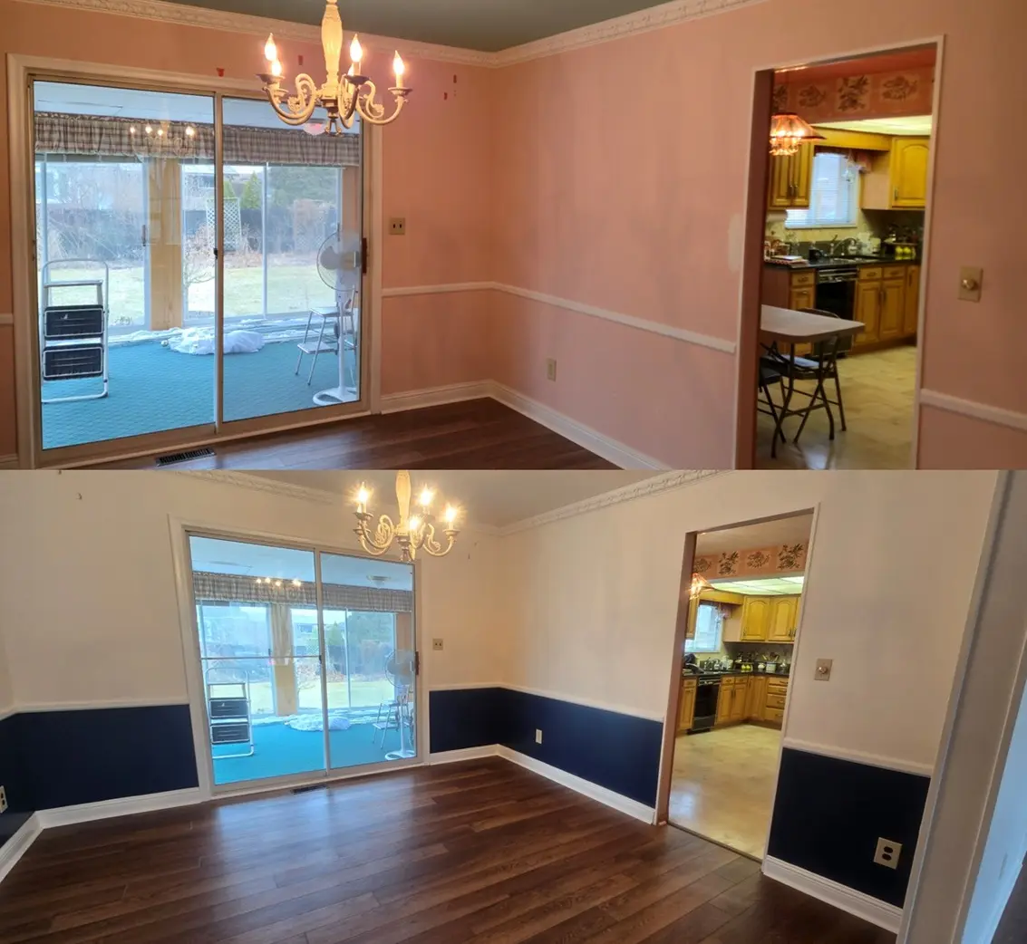 Dining room interior painting before and after transformation in Flat Rock Michigan by Five Star Professional Contractors