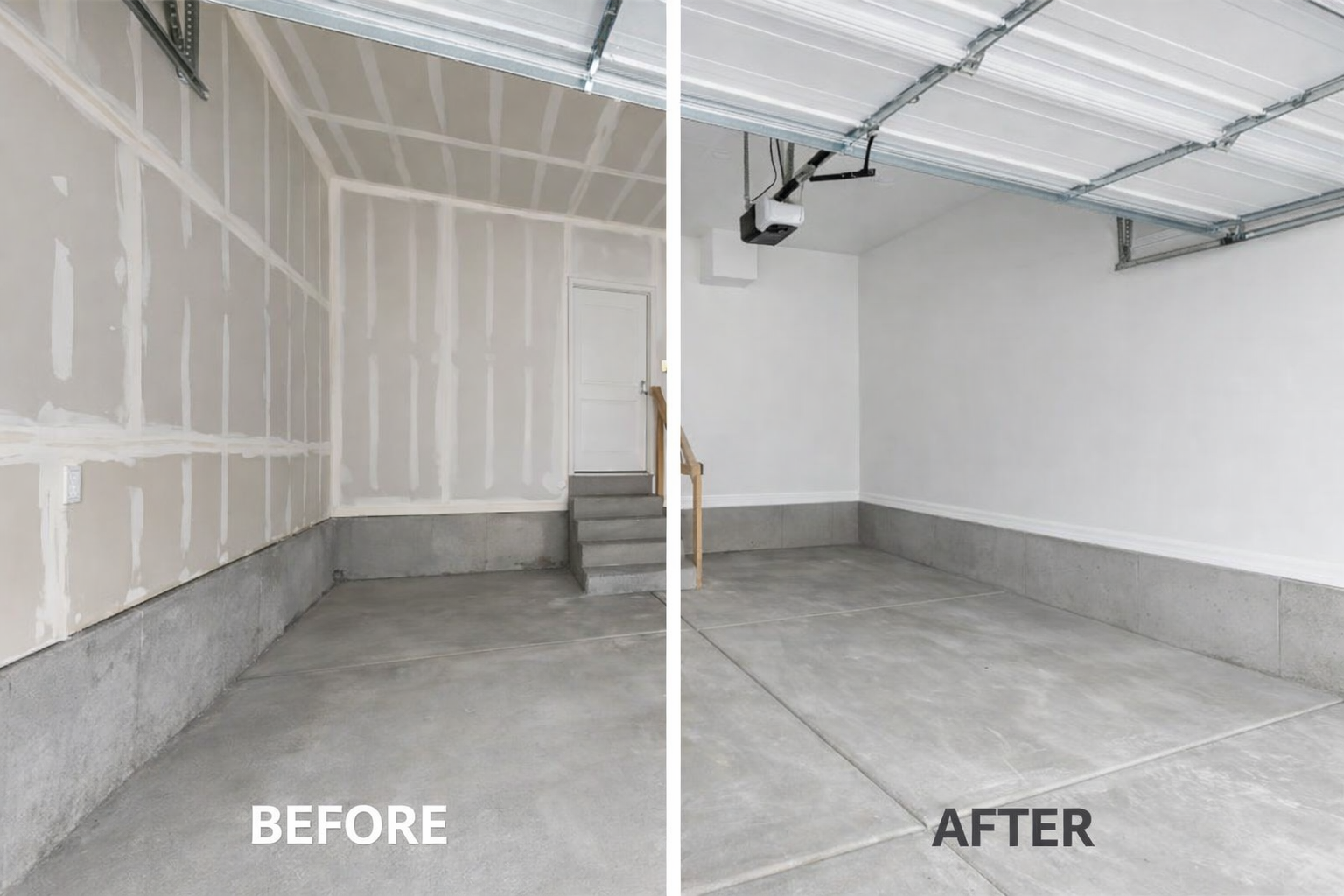 Custom drywall finishing and interior painting before and after in Plymouth MI garage