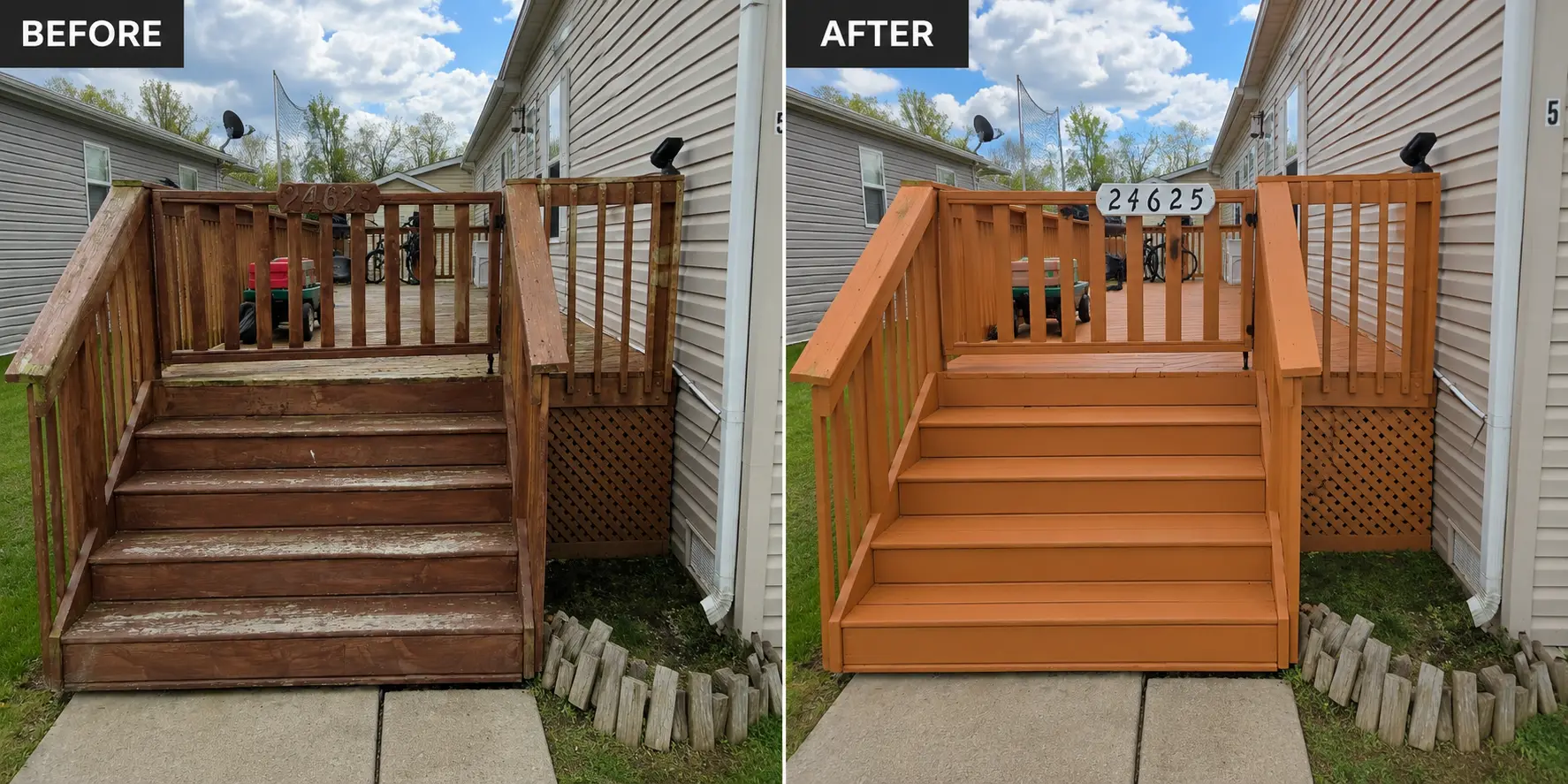 Second deck restoration before and after in Brownstown Township Michigan