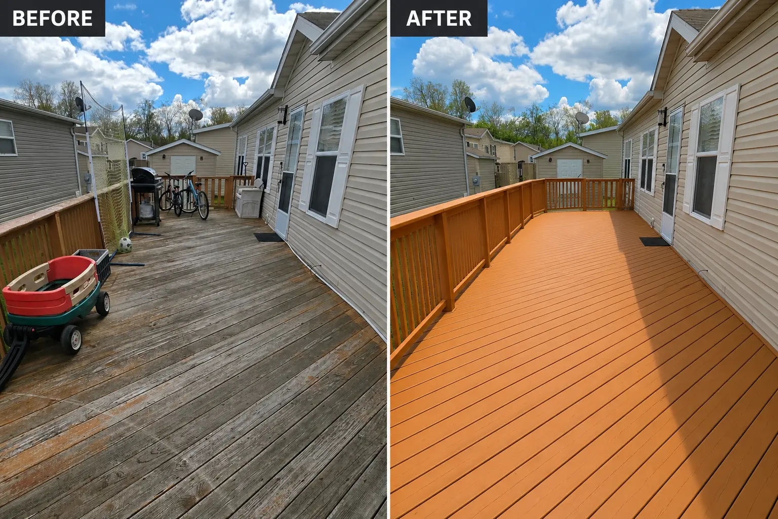 Deck restoration before and after in Brownstown Township Michigan